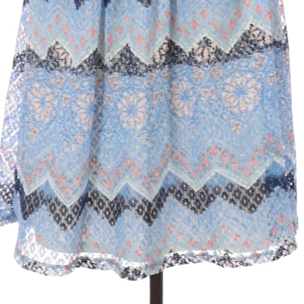 GNW A-line Skirt Size L Blue Ivory Chevron Herringbone Pattern Boho Knee‎ Length